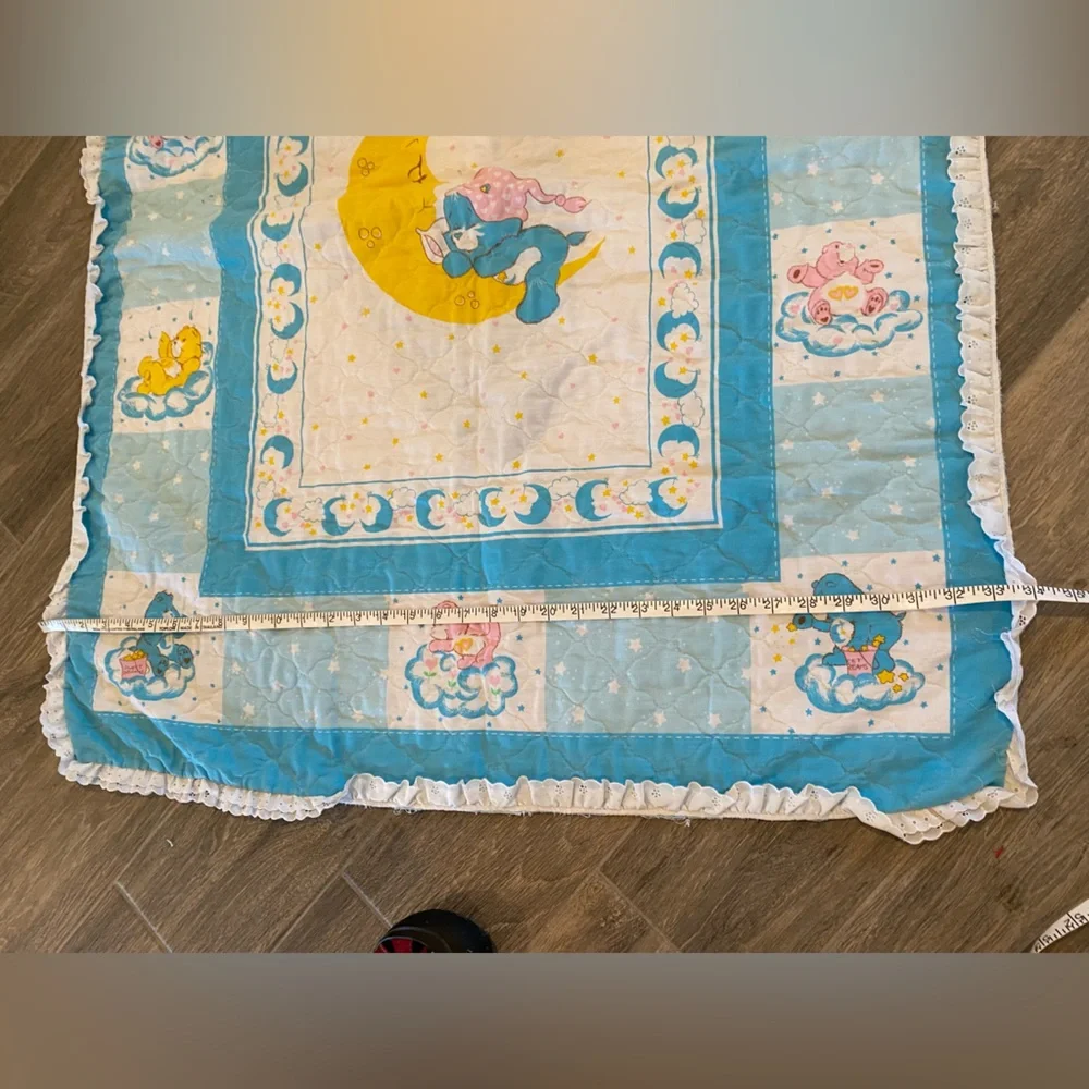VTG 80s CARE BEARS Nursery Crib Quilt Toddler Blanket
